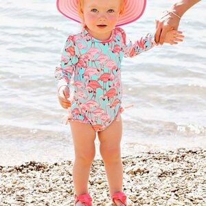 RuffleButts® Girls Fab Flamingo One Piece Rash Guard - 18-24months MSRP $52